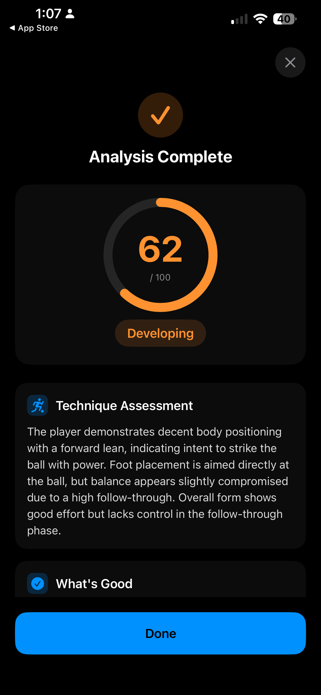 FootSkill AI Score Screen